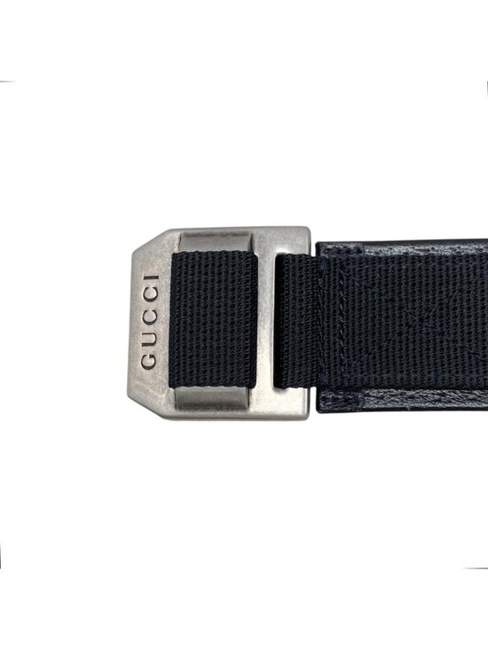 Gucci Belt Jumbo GG Nylon Leather Black Silver main image 4